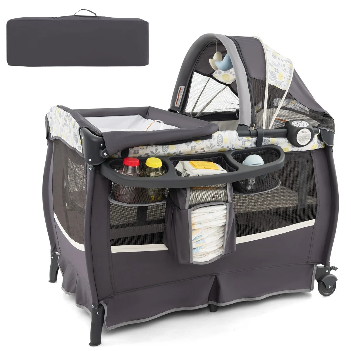 4in1 Folding Travel Cot with Mattress Canopy Cot
