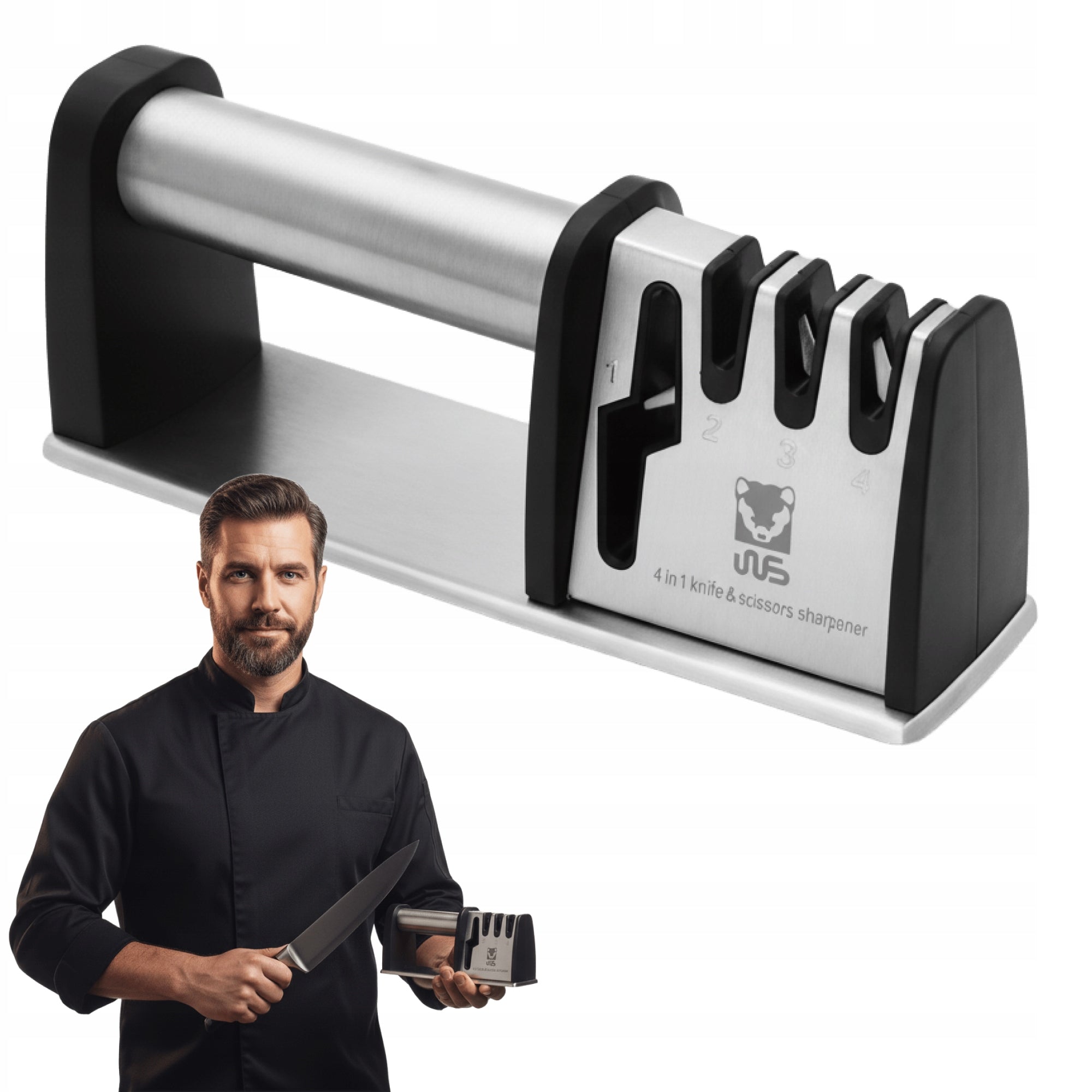 4in1 Handheld Professional Compact Kitchen Knife and Scissor Sharpener