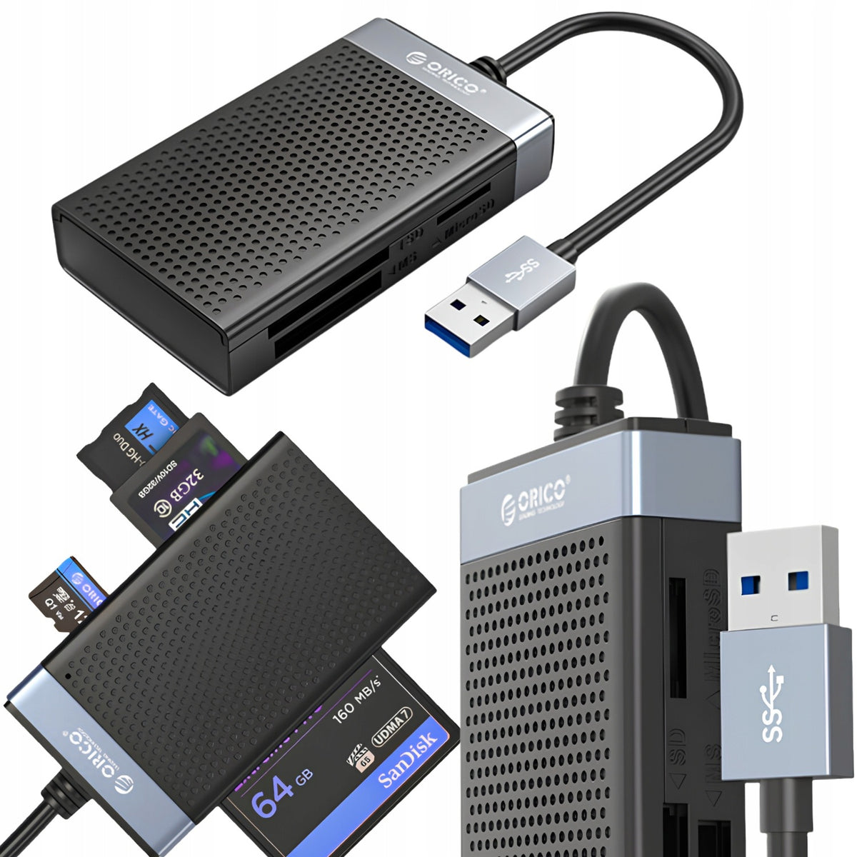 4in1 Memory Card Reader USB-A 3.0 SD MicroSD CF MS Up to 5 Gb/s Up to 2 TB Orico