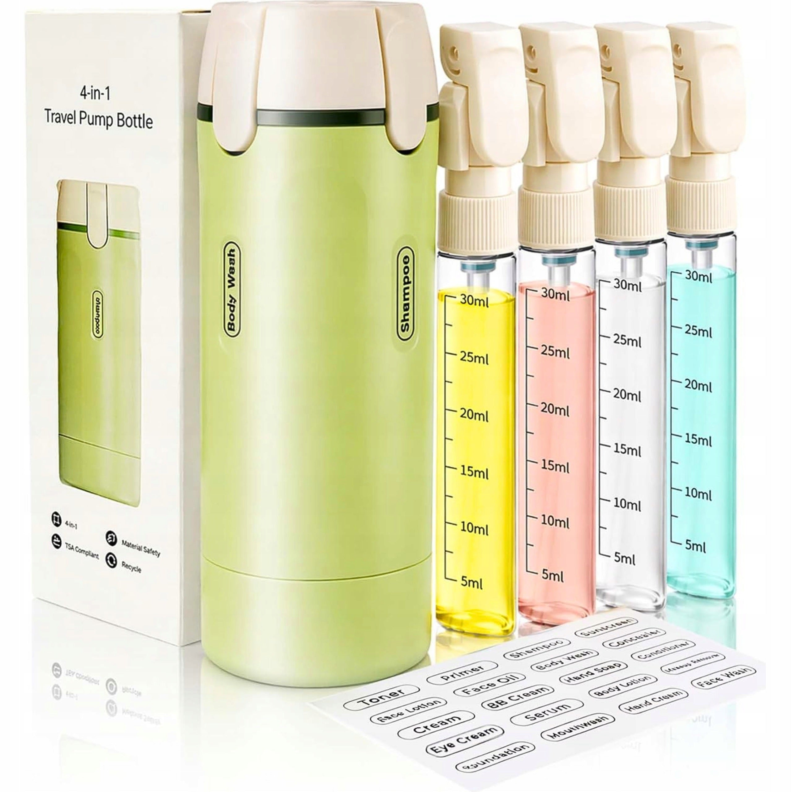 4in1 Travel Bottle for Airplane Cosmetics 4 Containers 30ml Dispenser
