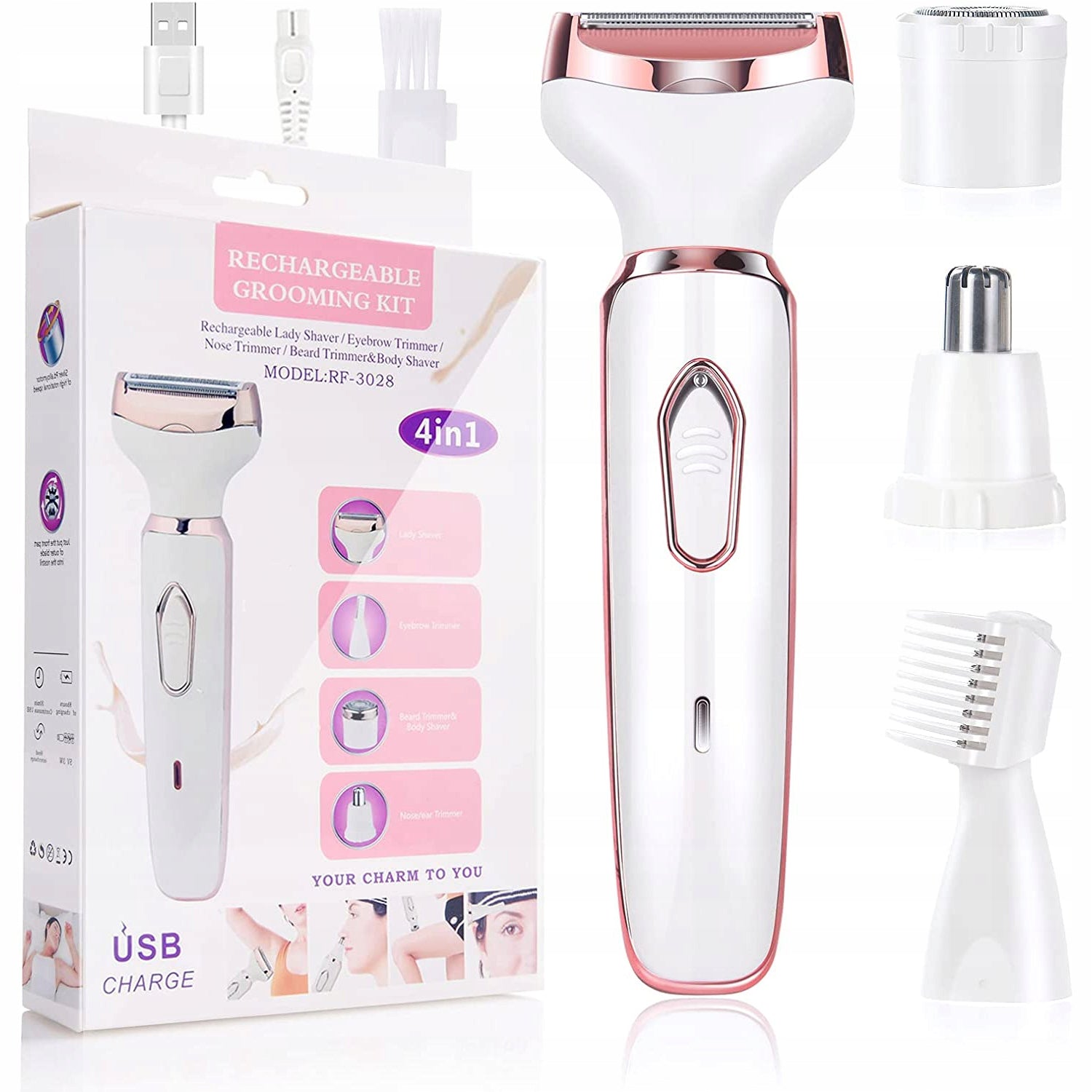 4in1 Wireless Electric Shaver for Women's Underarm and Nose Leg Face Functions shaving