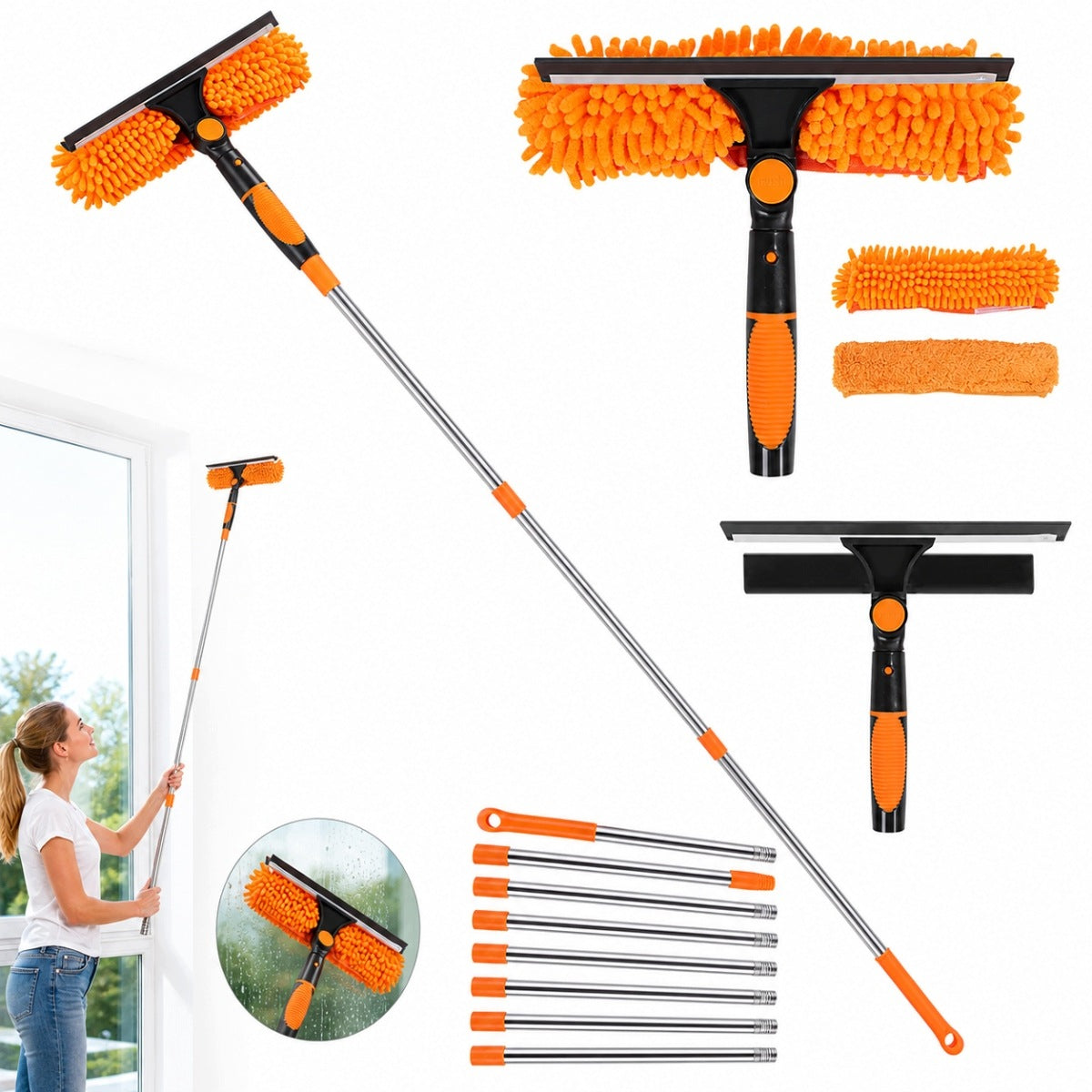 4m TELESCOPIC WINDOW WASHER SQUEEGEE BRUSH SNOW REMOVAL PANELS