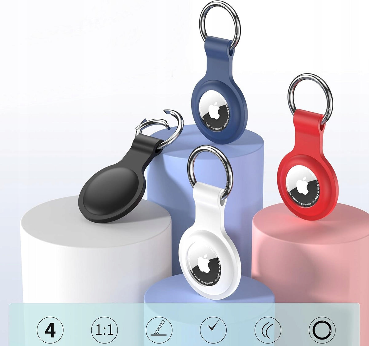 4x APPLE AIRTAG 1/2 KEYCHAIN LOCATOR CASE + 4x HYDROGEL FILM Packaging status original