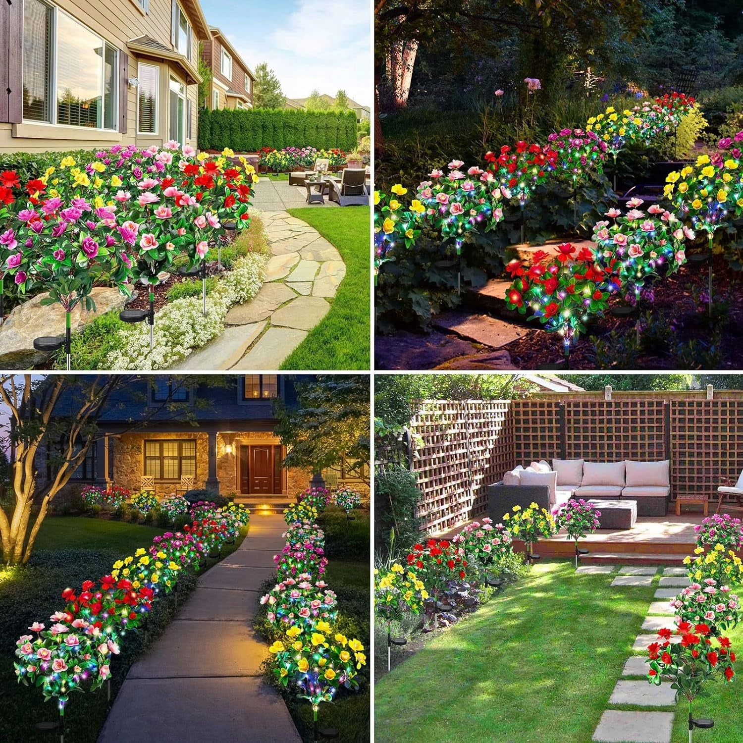4x GARDEN SOLAR LAMP LED HAMMERED FLOWER SOLAR LIGHTS GARDEN FLOWERS Color white