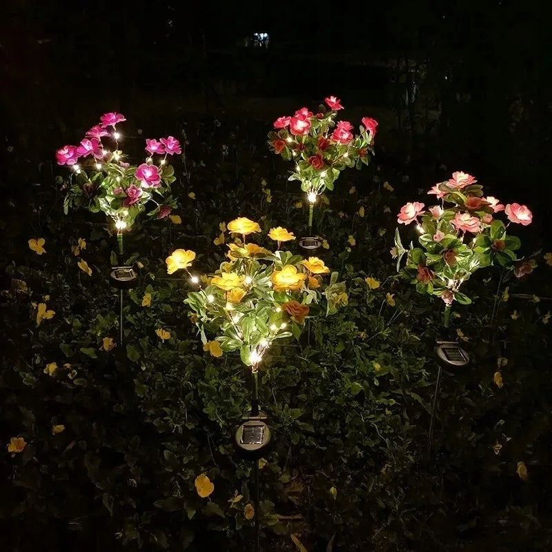 4x GARDEN SOLAR LAMP LED HAMMERED FLOWER SOLAR LIGHTS GARDEN FLOWERS Total height 75 cm