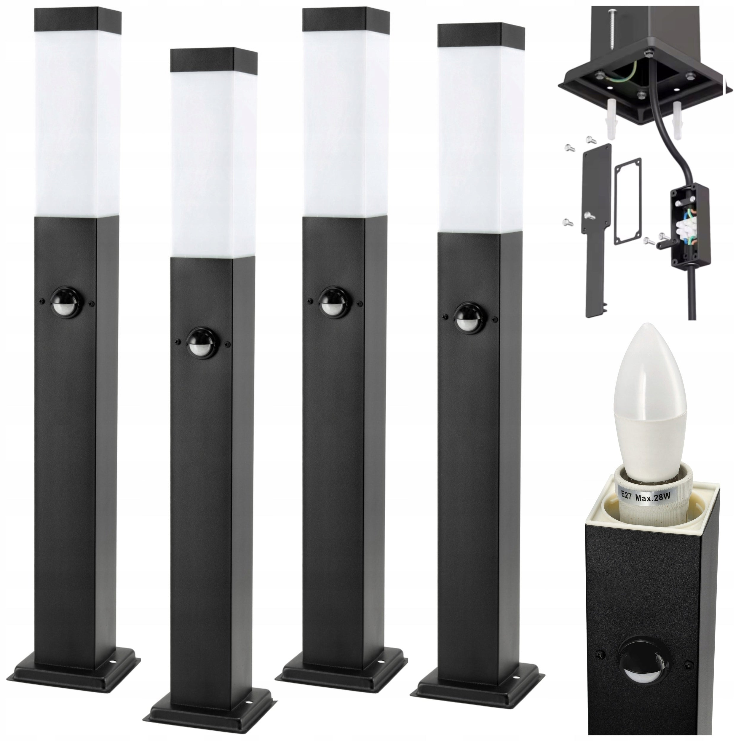 4x Garden Lamp With Sensor Standing LANTERN POST 60cm LED E27 IP54
