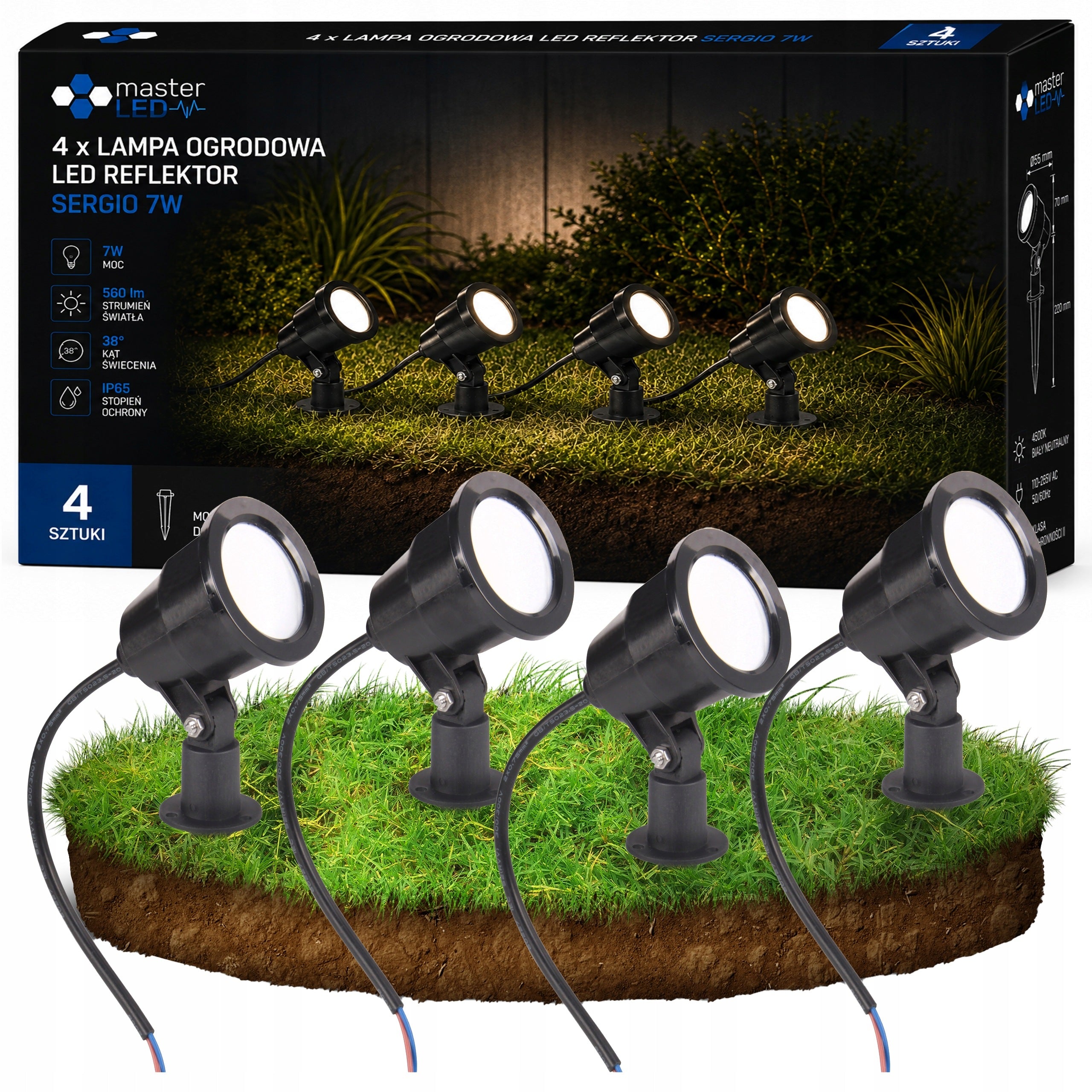 4x LED Garden Lamp HAMMERED For Garden Headlight 4500K IP65 SKEWER