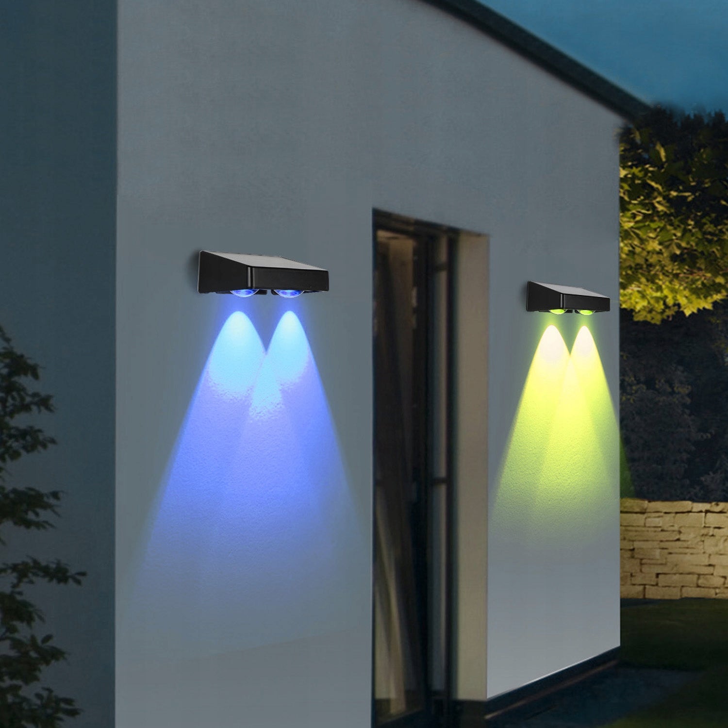 4x LED SOLAR LAMP RGB OUTDOOR SOLAR LIGHT 2LED WALL LAMPS FOR FACADE Thread type built-in LED source