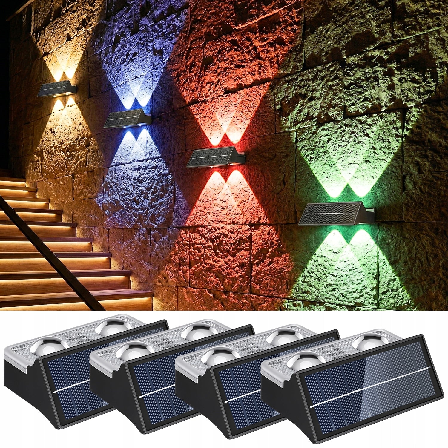 4x LED SOLAR LAMP RGB OUTDOOR SOLAR LIGHT WALL LAMPS FOR FACADE Packaging status original
