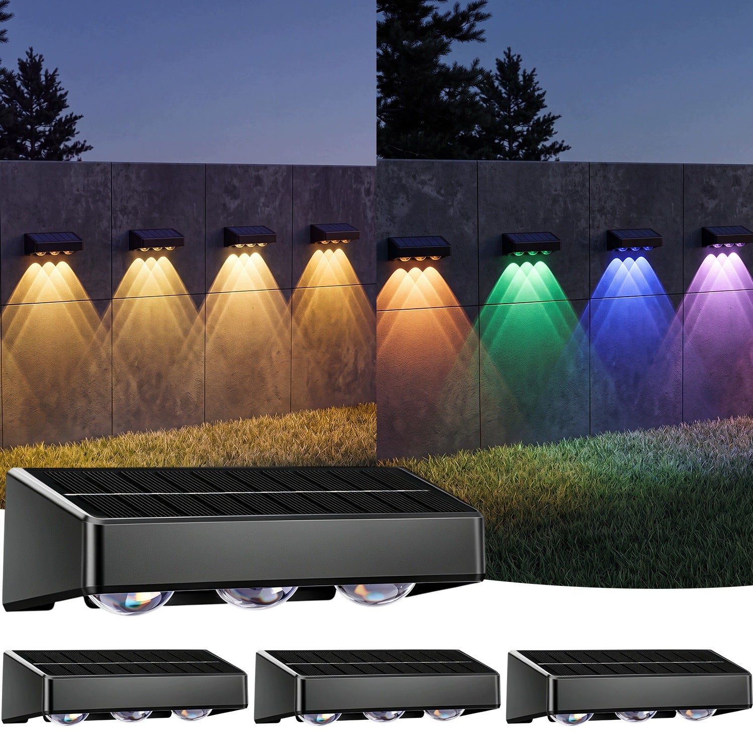 4x LED SOLAR LAMP RGB OUTDOOR SOLAR LIGHT WALL LAMPS FOR FACADE Packaging status original