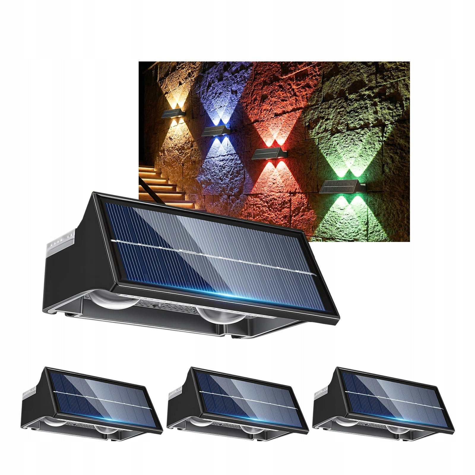 4x LED SOLAR LAMP RGB OUTDOOR SOLAR LIGHT WALL LAMPS FOR FACADE