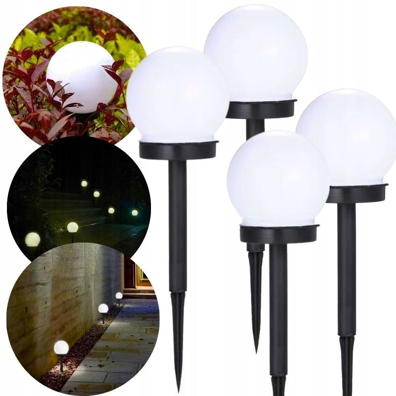 4x SOLAR BALL LED GARDEN LAMP HAMMERED WHITE GARDEN BALLS LAMPS 36CM