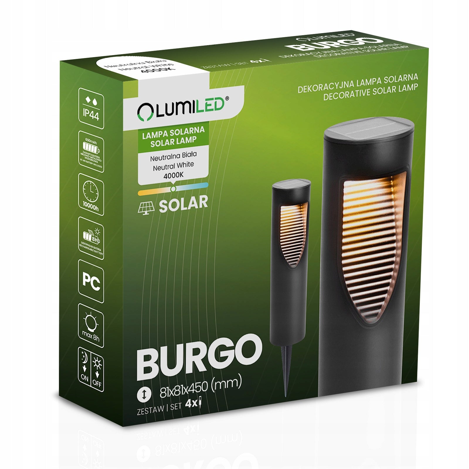 4x Solar Garden Lamp LED Punched Garden Post with Twilight Sensor Manufacturer code 773298 słup do ogrodu lampki solarne na taras
