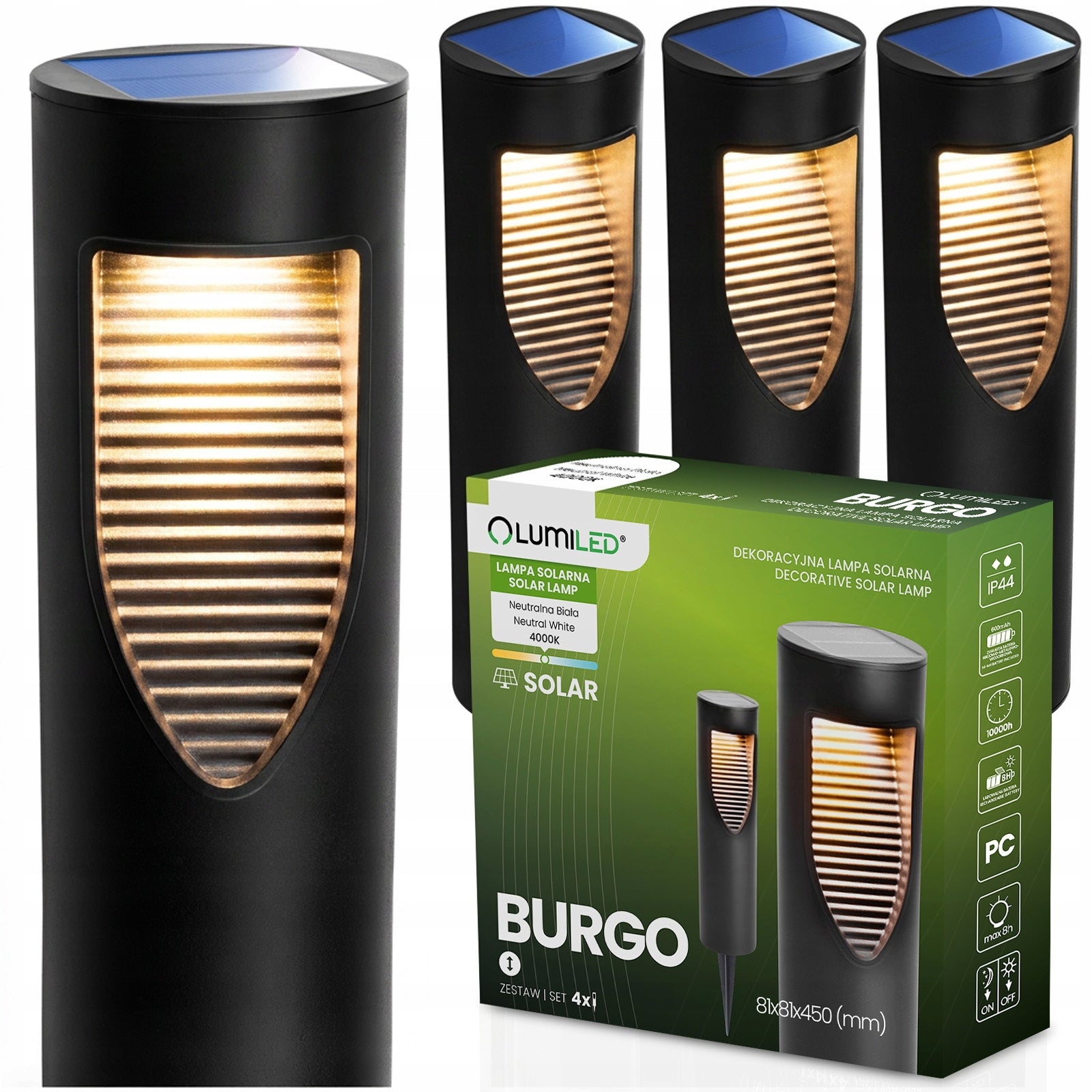 4x Solar Garden Lamp LED Punched Garden Post with Twilight Sensor