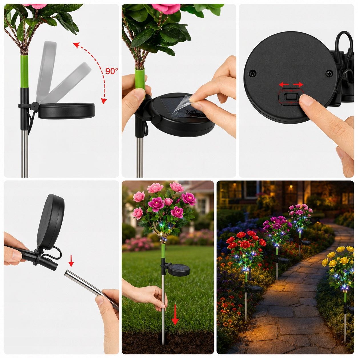 4x Solar Garden Lights LED Flowers Punched Decorative Packaging status original