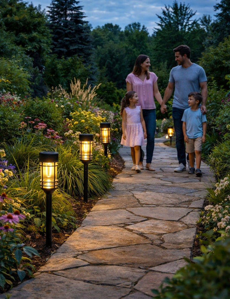4x Solar LED Garden Lamp Lantern + Bulb Filament Solid Construction Additional features works below zero degrees Celsius water resistance