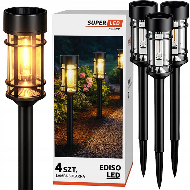 4x Solar LED Garden Lamp Lantern + Bulb Filament Solid Construction