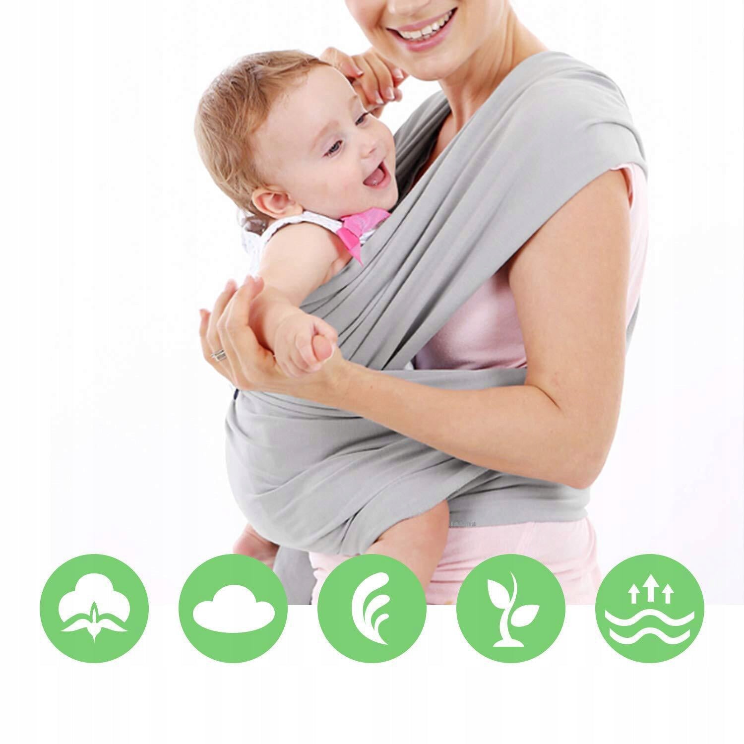 5.3M BABY SCARF, ELASTIC WEARABLE SCARF, LIGHTWEIGHT BREATHABLE Color shades of gray and silver