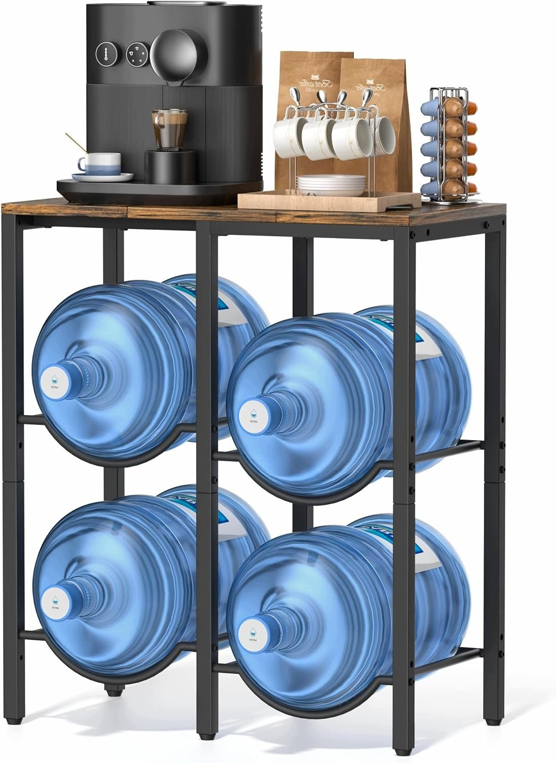5 GALLON WATER RACK WITH WOODEN SHELF 3 LEVEL BOOKCASE 4 SEATS