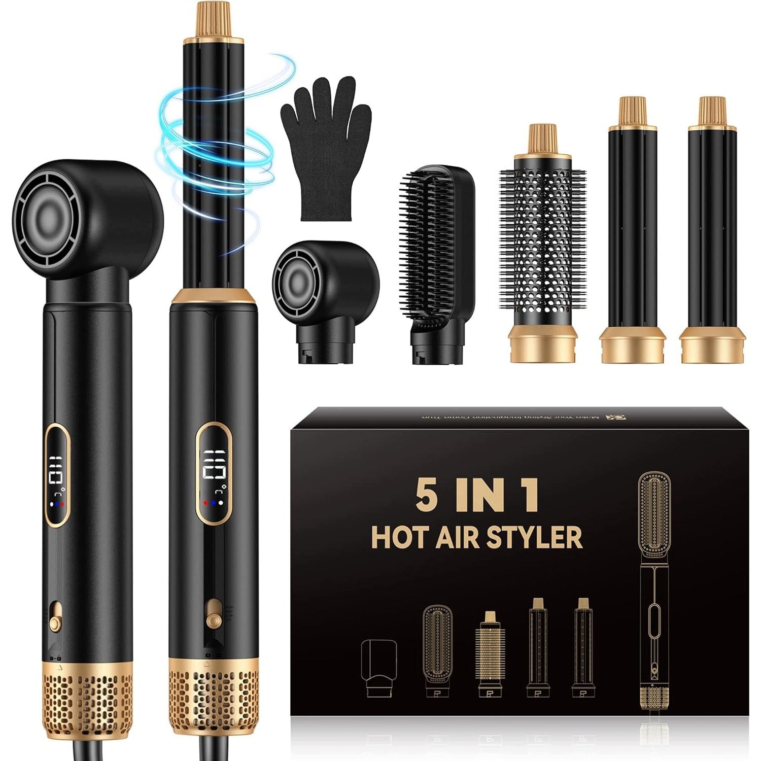5-IN-1 DRYING BRUSH WITH LCD DISPLAY – CURLING IRON AND HAIR DRYER