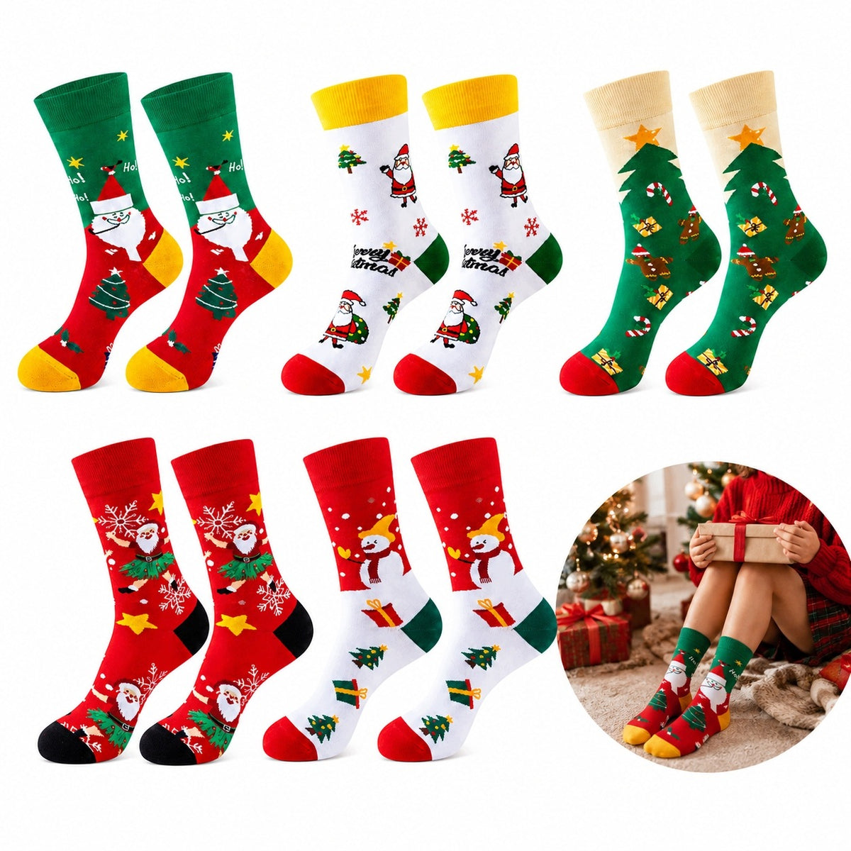 5 PAIRS OF WOMEN'S COTTON CHRISTMAS SOCKS