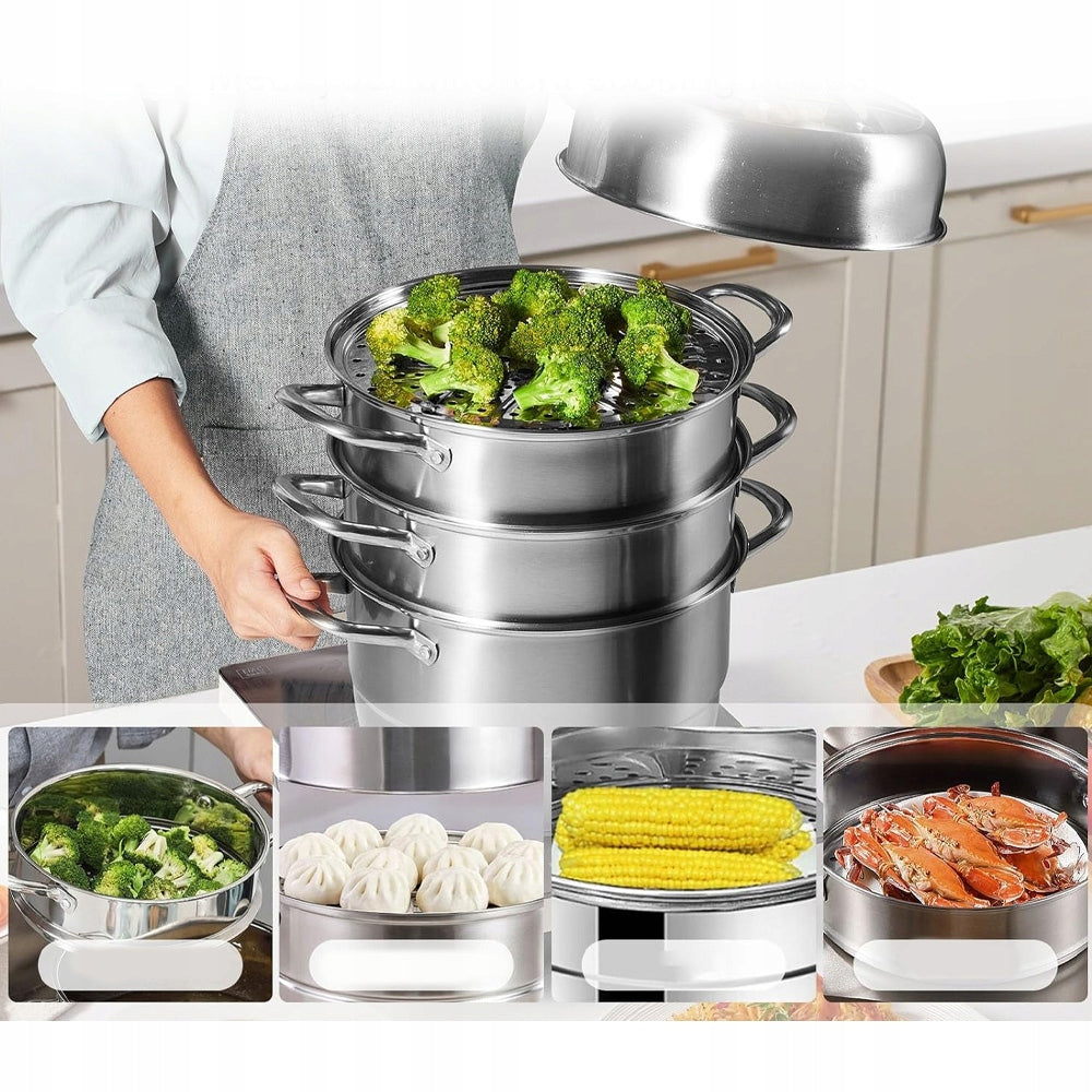 5-PLY STAINLESS STEEL KITCHEN STEAMER WITH GLASS LID 30 CM Brand no brand