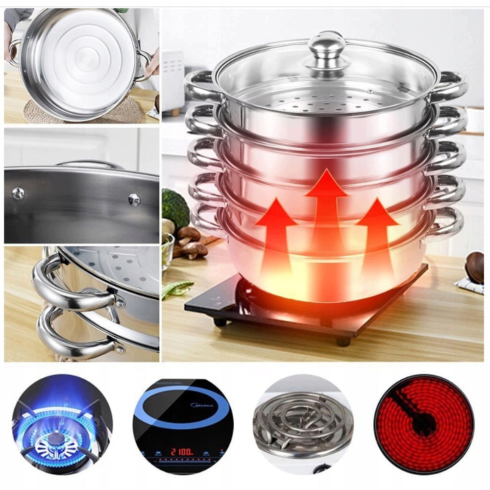 5-PLY STAINLESS STEEL KITCHEN STEAMER WITH GLASS LID 30 CM Packaging status original