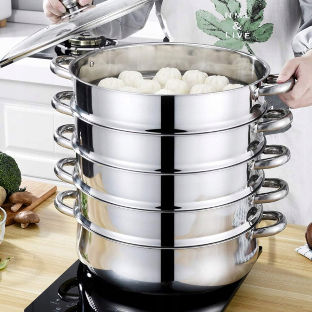 5-PLY STAINLESS STEEL STEAMER WITH GLASS LID, POT Packaging status original