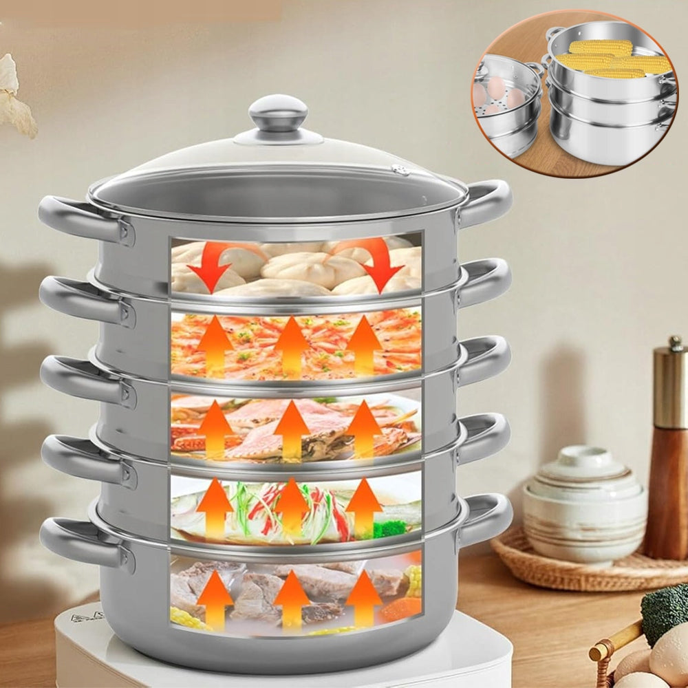 5-PLY STAINLESS STEEL STEAMER WITH GLASS LID, POT