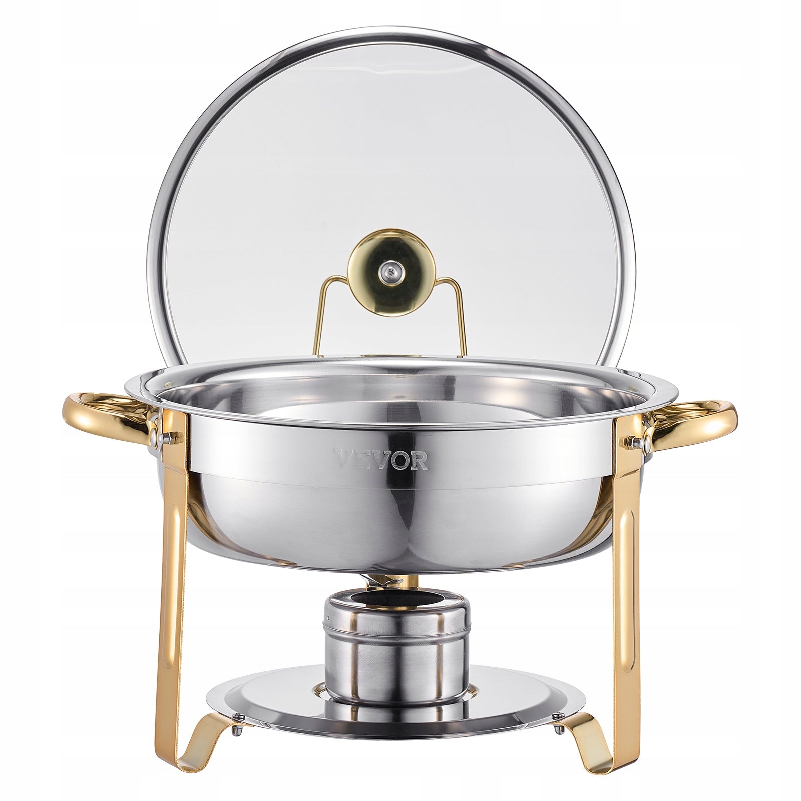 5 Qt 4 Pack Round Chafing Dish Buffet Set Full-Size Pan Stainless Steel Model HZ-831B