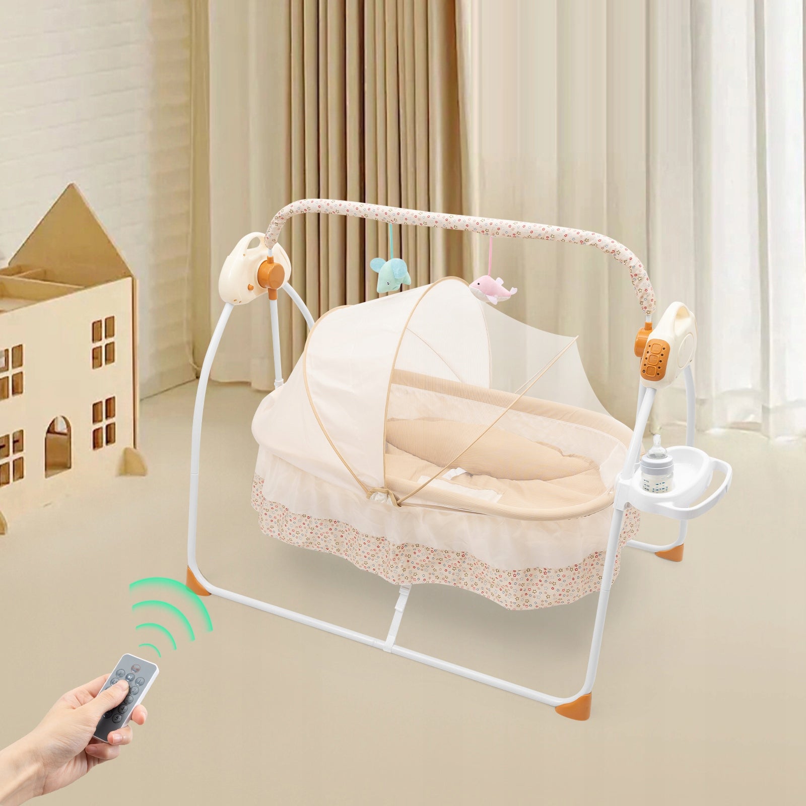5-Speeds Baby Cradle Swing 0-18 Months 25kg Bluetooth Remote Timer Foldable Manufacturer code FL041618