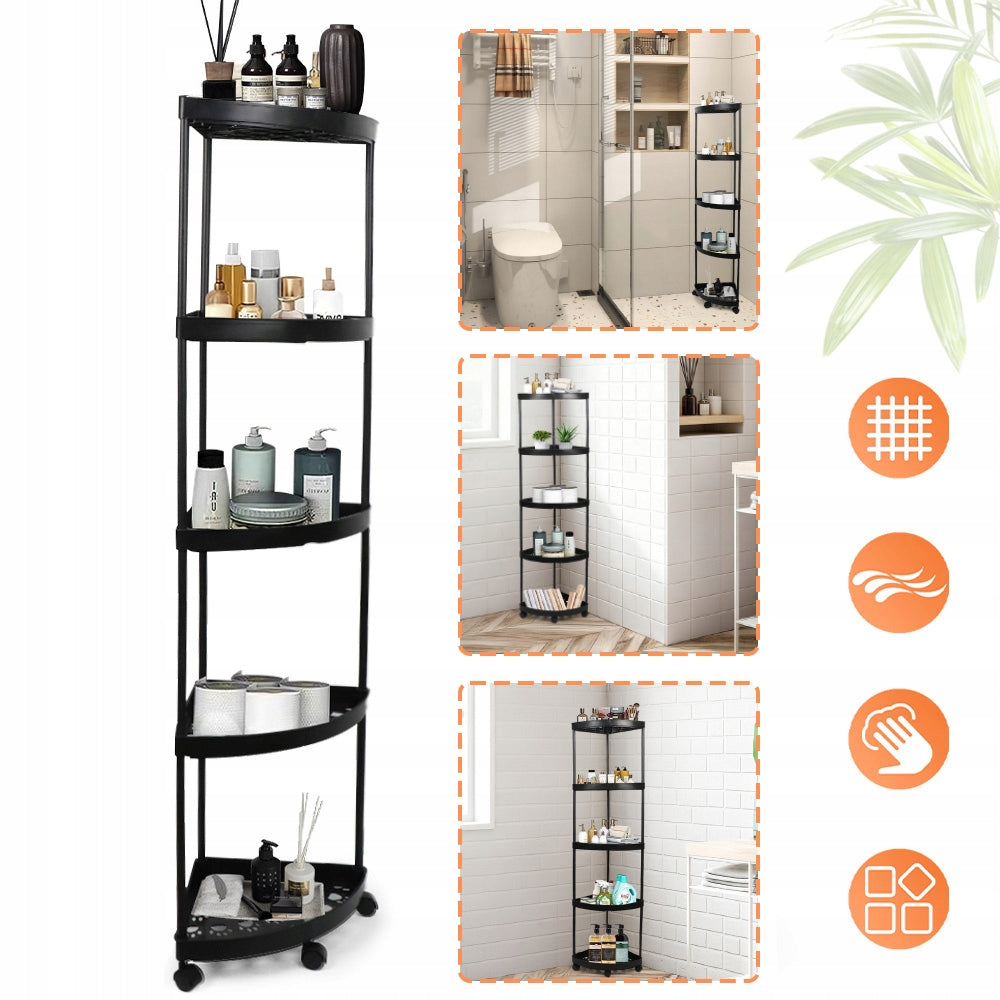 5-TIER ORGANIZER ON WHEELS, CORNER BOOKCASE, STANDING BATHROOM, RACK