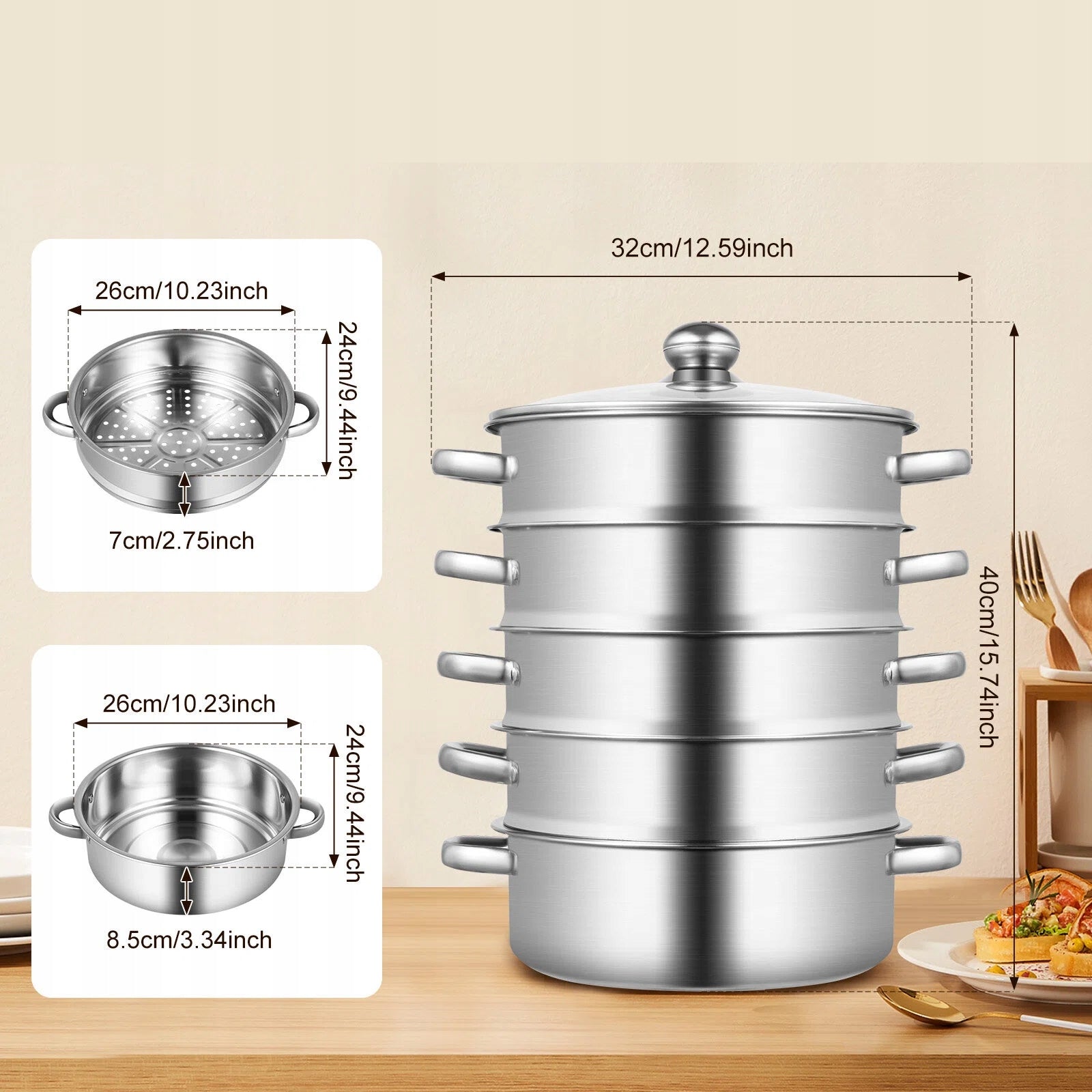 5-TIER STAINLESS STEEL STEAMER 32*40CM STEAM POT Manufacturer code 314558
