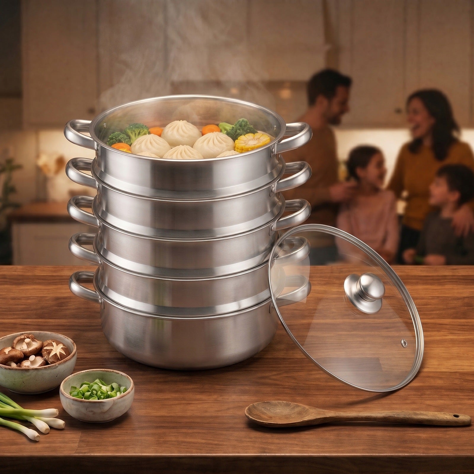 5-Tier Stainless Steel Steamer 30cm for Steam Cooking Even Heating Manufacturer code LU071607