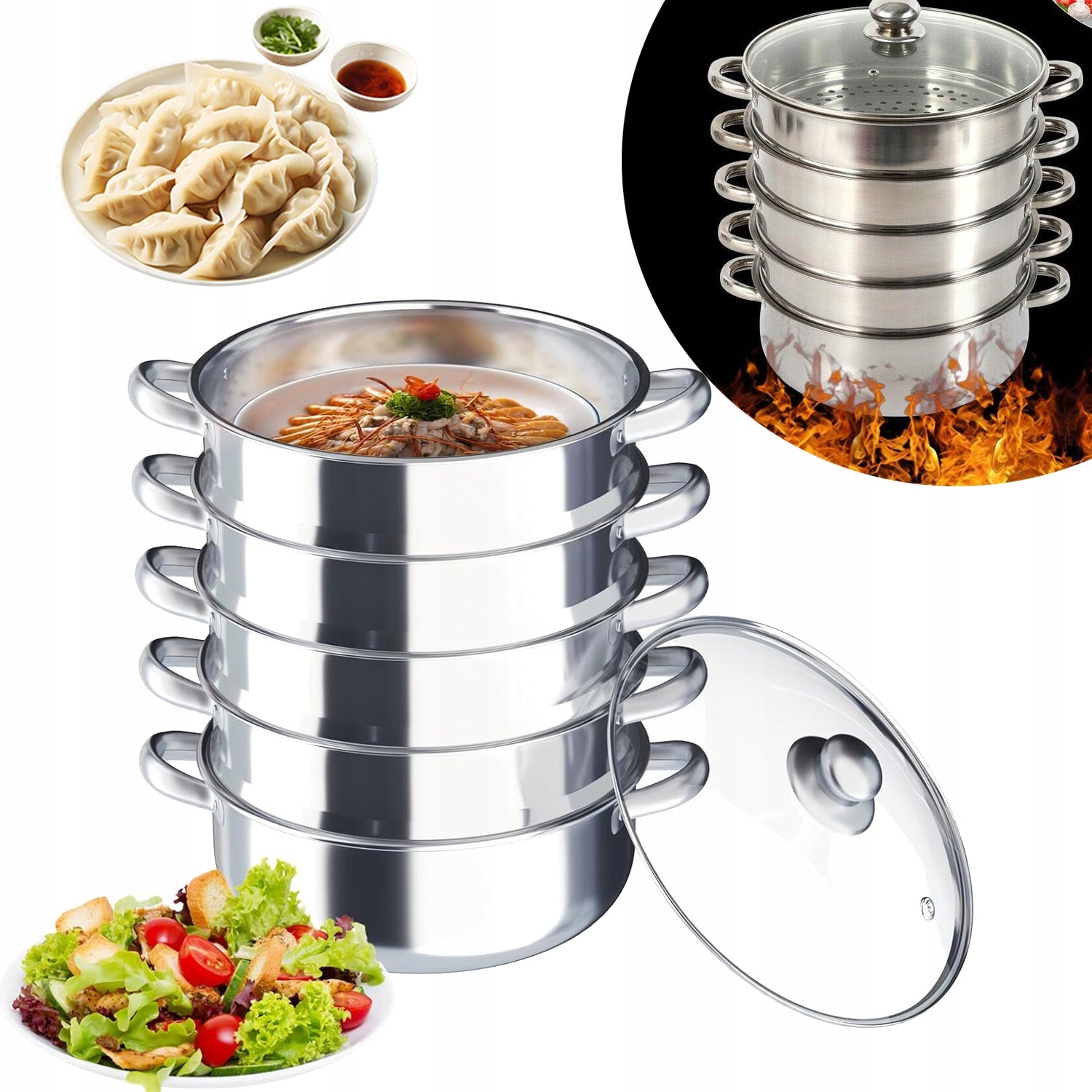 5-Tier Stainless Steel Steamer, Meat and Vegetable Soup Pot