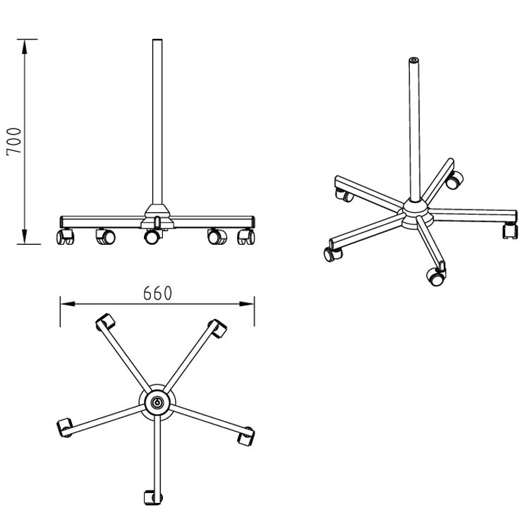 5 arm FS2 tripod with 3 shelves on wheels for lamps with magnifying glass Packaging status original