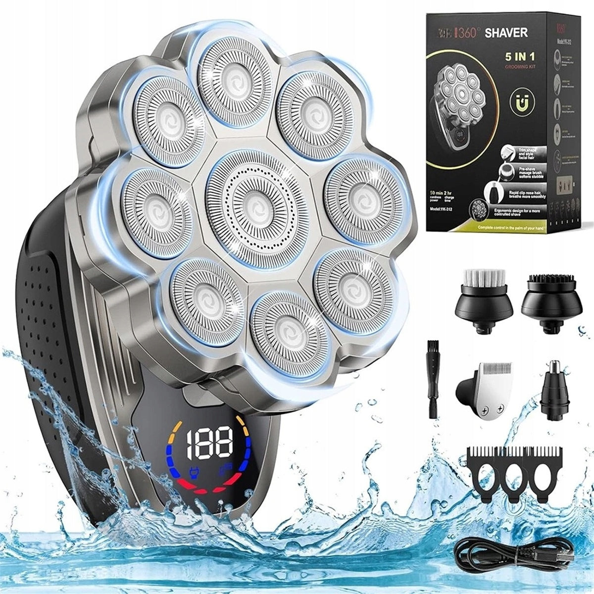 5 in 1 9D Magnetic Head Electric Shaver Black Waterproof