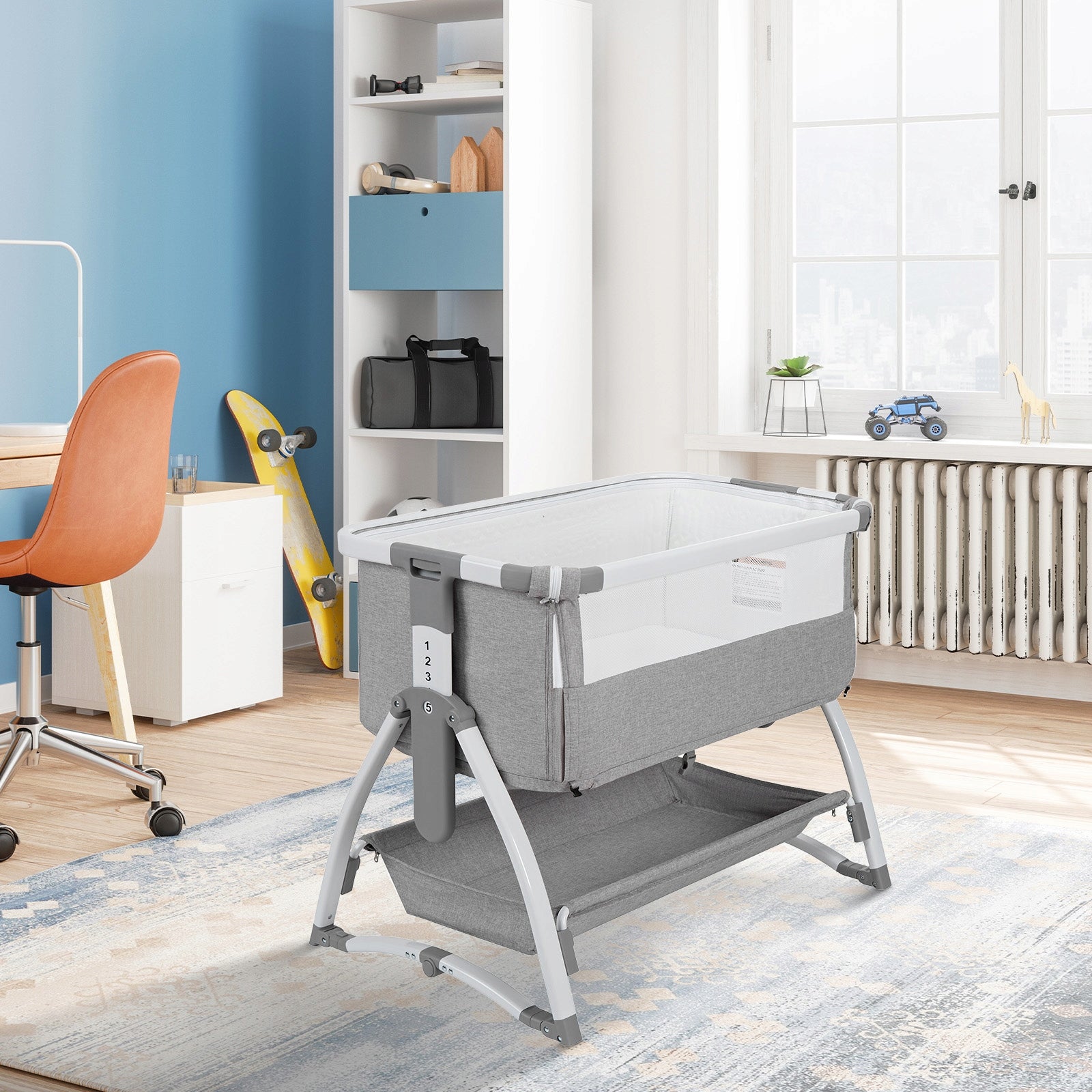 5-in-1 Baby Travel Cot and Bedside Sleeper, Adjustable 4 Heights, 66-82cm Brand no brand