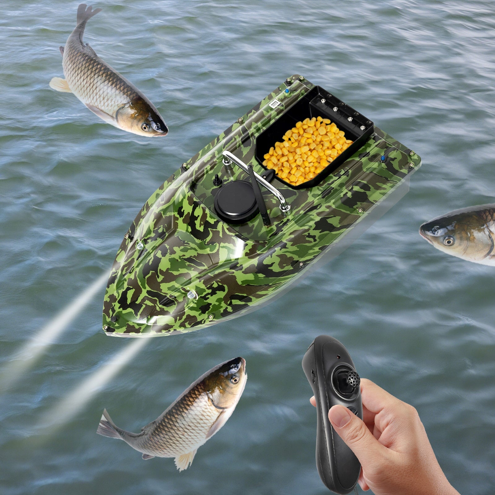 500M REMOTE BAIT BOAT WITH NIGHT LIGHT Packaging status original