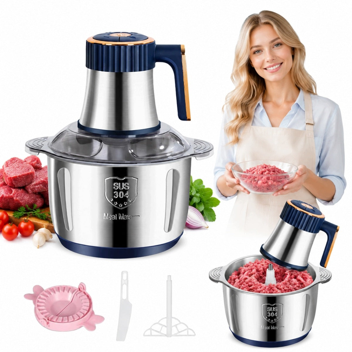 500W ELECTRIC MEAT AND VEGETABLE MIXER MULTIFUNCTIONAL STEEL 5L NEW