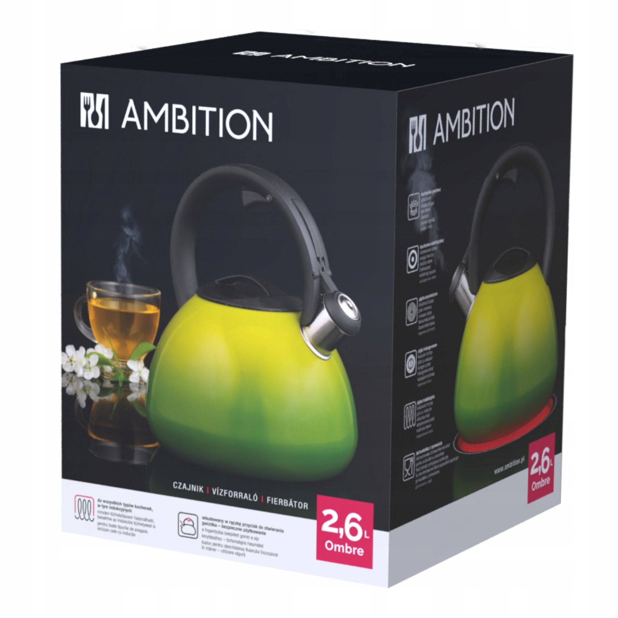 50874 Ombre kettle with whistle 3 l lime AMBITION Brand Ambition