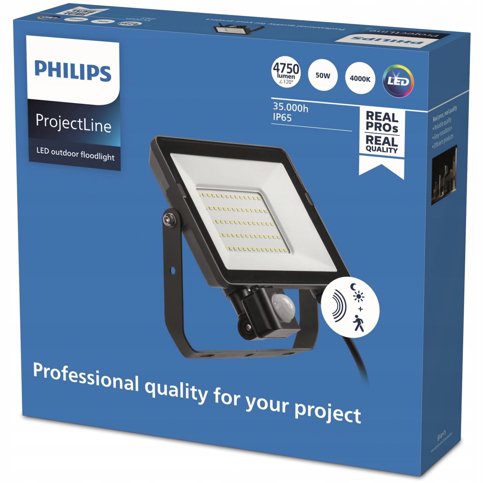 50W 4000K IP65 Halogen LED Floodlight Headlight with Motion Sensor PHILIPS Color black
