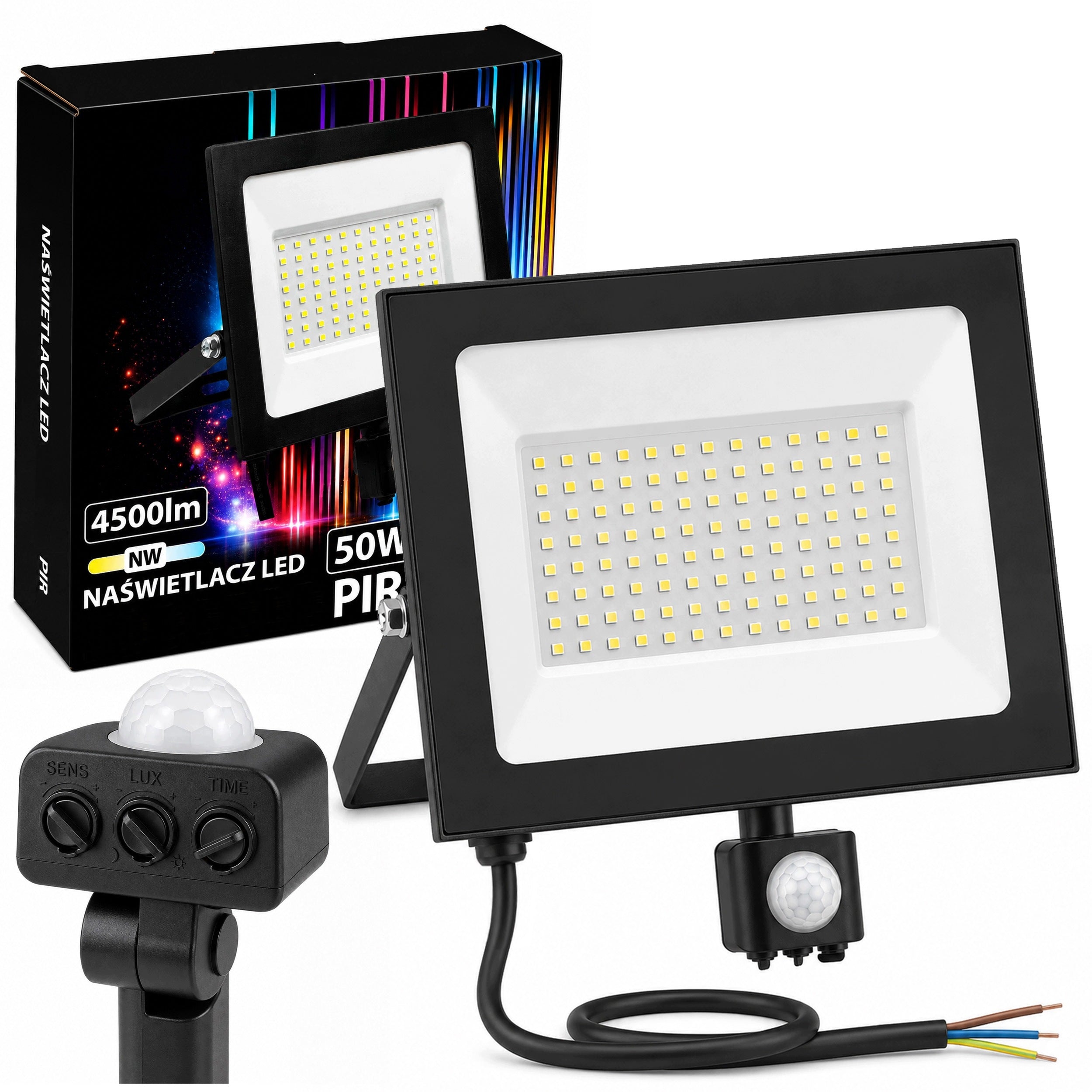50W Halogen LED Floodlight with Twilight Motion SENSOR 4500lm 4000K Detector