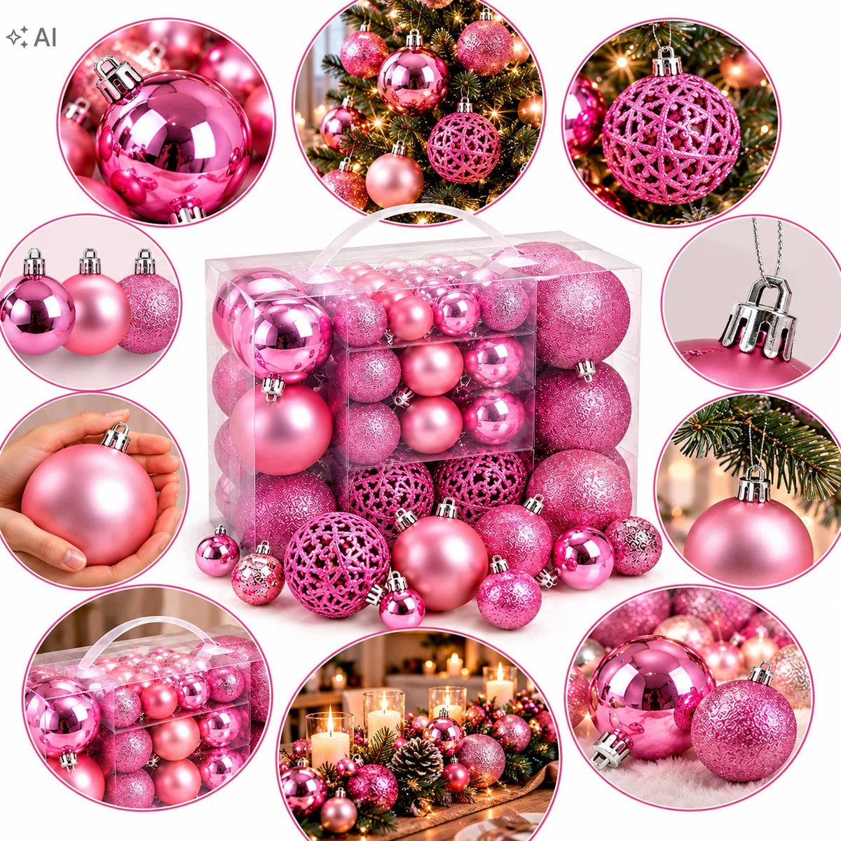 50x CHRISTMAS TREE BAUBLES PINK SET CHRISTMAS TREE ORNAMENTS ROSE SET XL Packaging status original