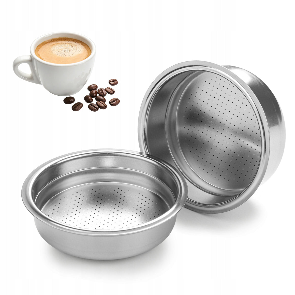 51mm Espresso Filter Basket Stainless Steel Reusable(Single Cup+Double Cup)