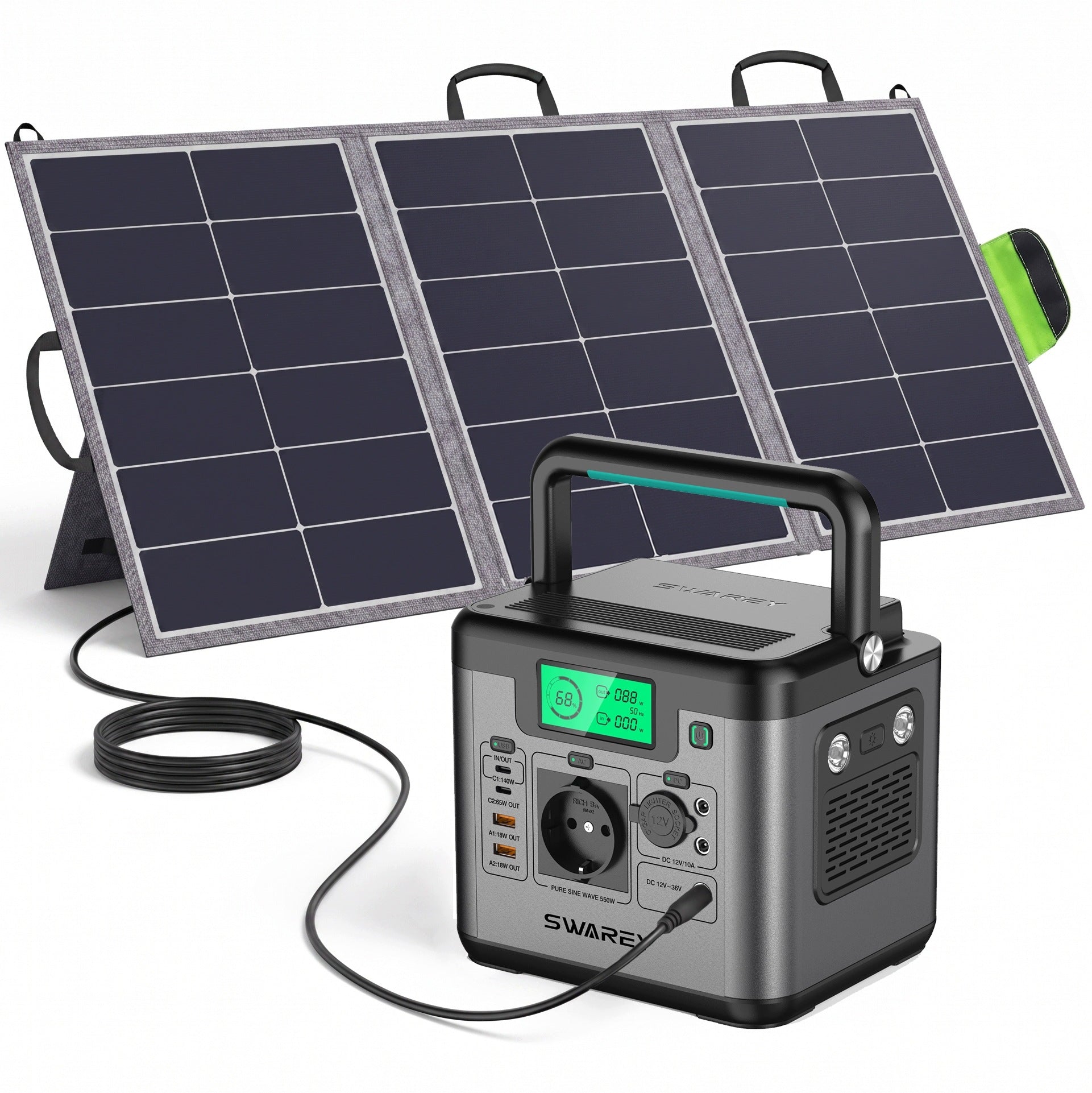 555Wh Solar PowerBank with 100W solar Panel,550W AC,140W Quick Charge USBC
