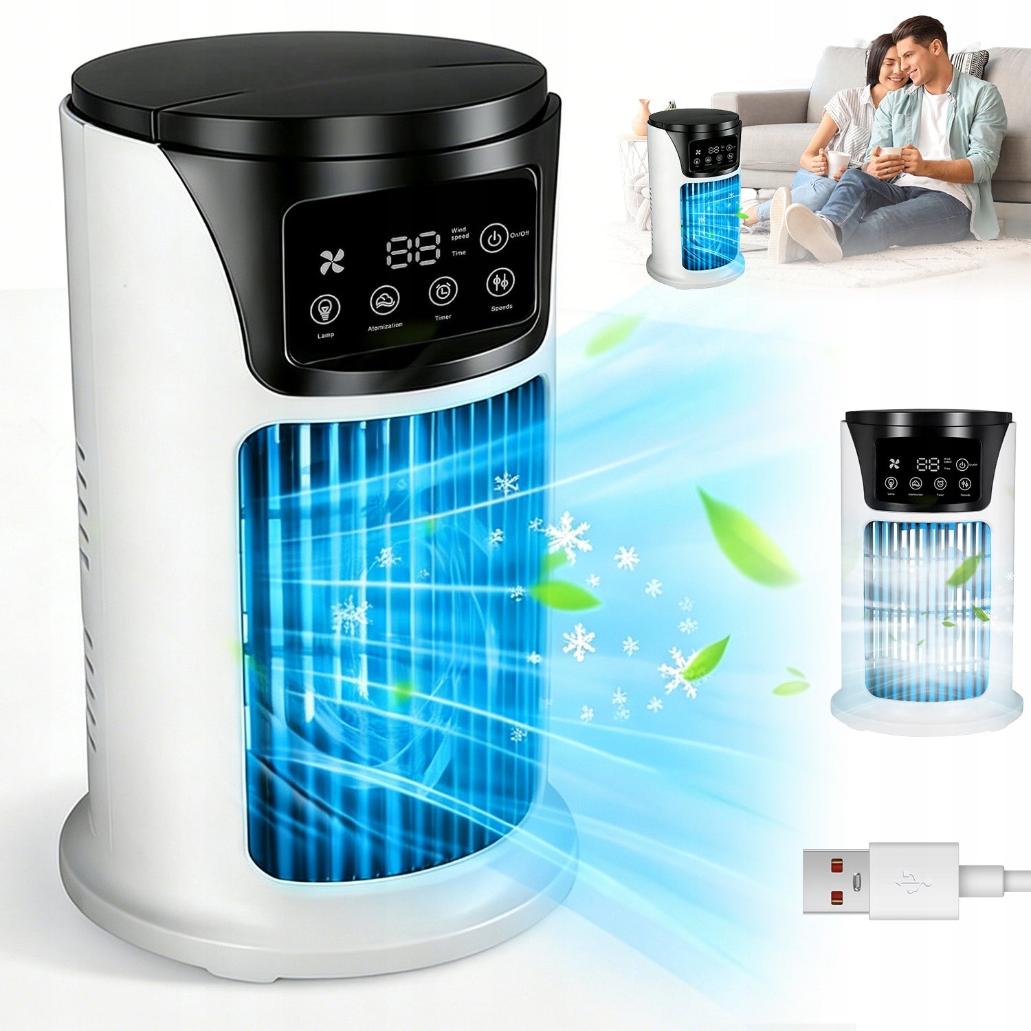 5IN1 COOLING FAN USB HUMIDIFYING AIR CONDITIONER WITH LED LIGHTS AND TIMER