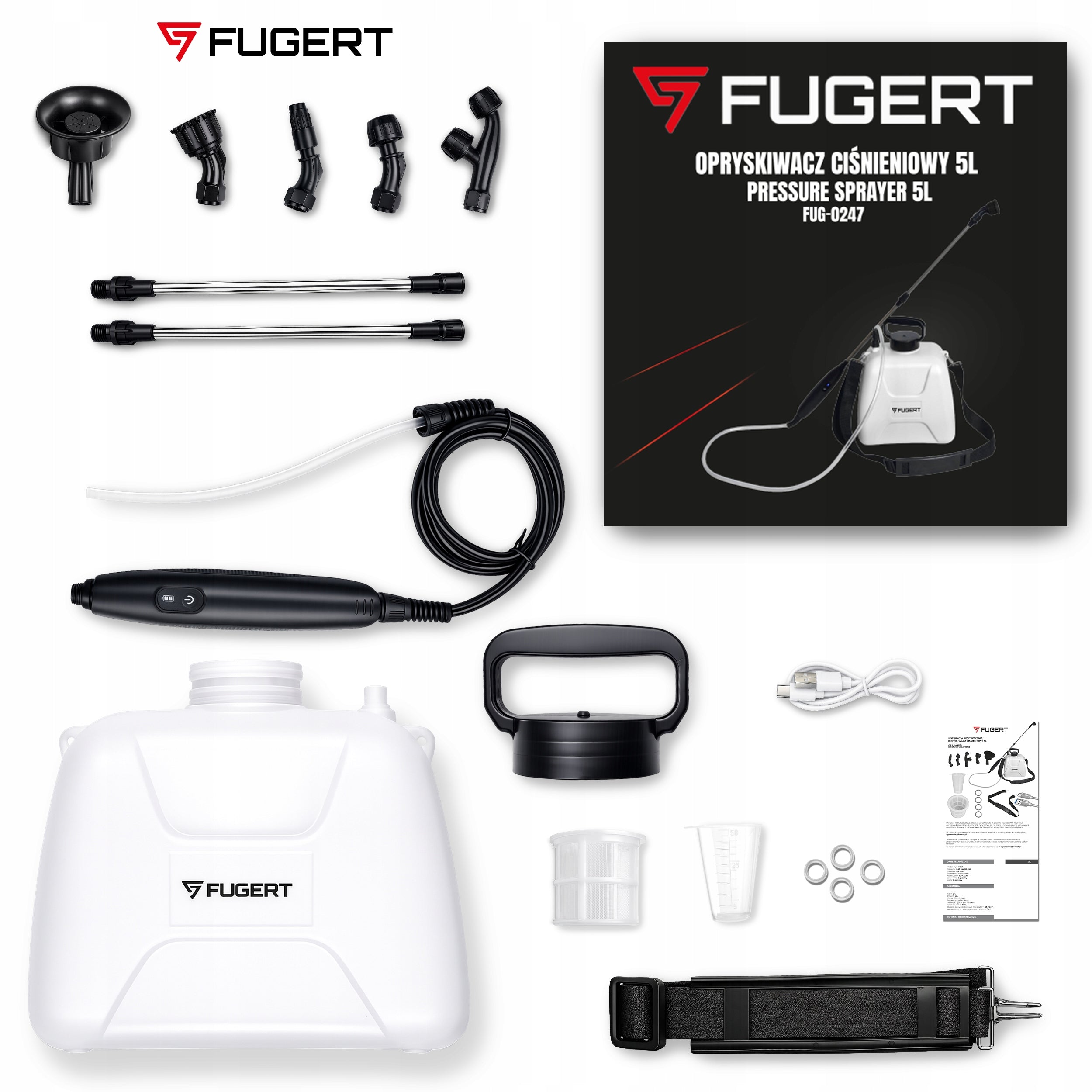 5L CORDLESS GARDEN PRESSURE SPRAYER USB-C FOLD-OUT LANCE Packaging status original