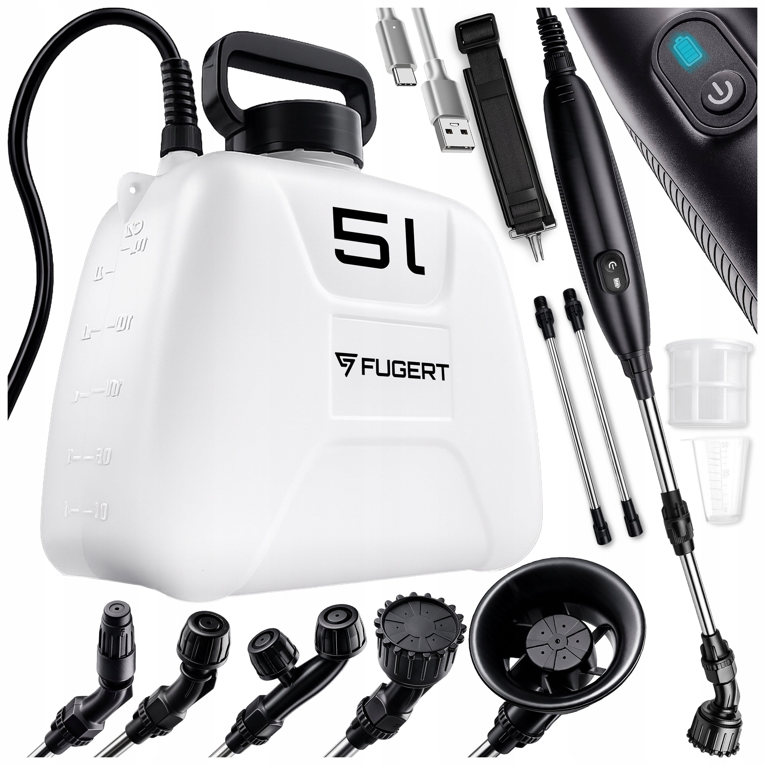 5L CORDLESS GARDEN PRESSURE SPRAYER USB-C FOLD-OUT LANCE