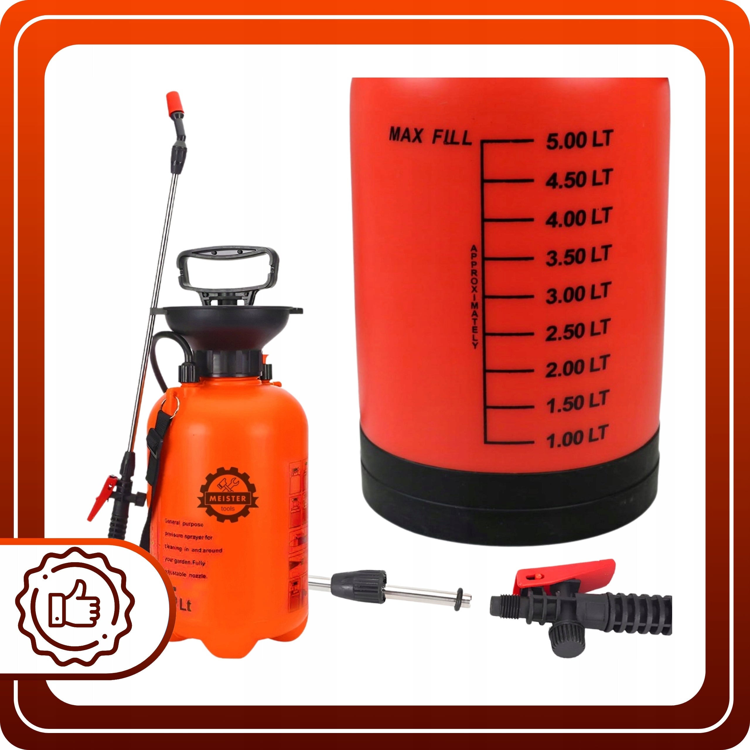 5L Handheld Pressure Sprayer for Water Chemistry Adjustable Nozzle and Strap Packaging status original